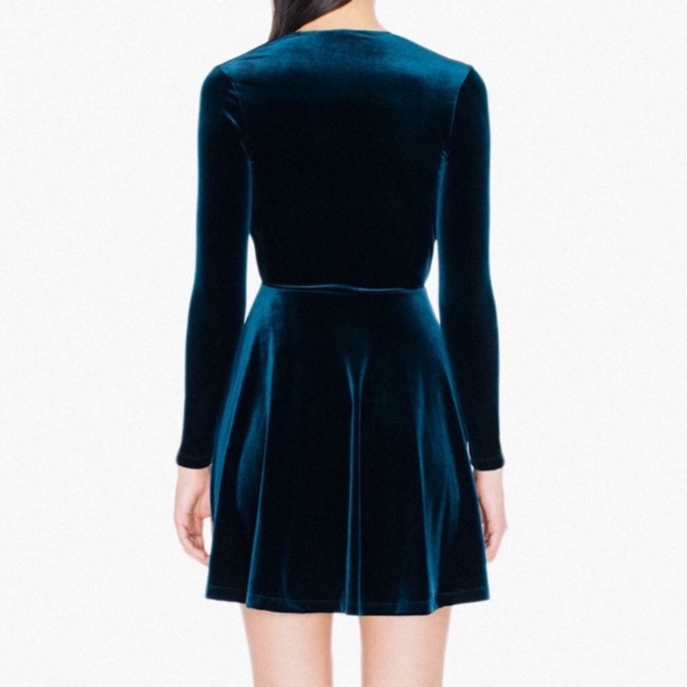 Blue Nile Velvet Long Sleeve Deep V Skater Dress - Picture 4 of 7